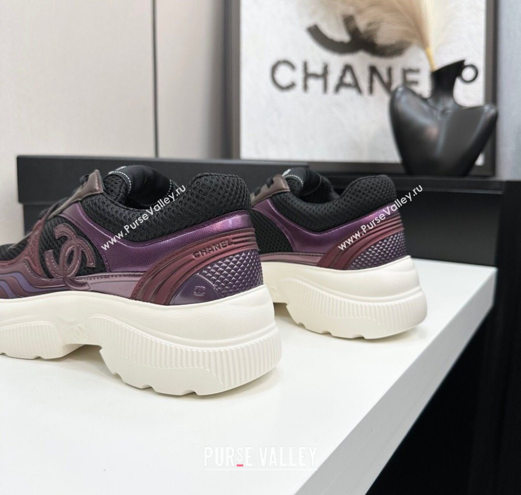 Chanel Calfskin Leather and Mesh Platform Sneakers Black/Purple 2025 CH110104 (MD-251101041)
