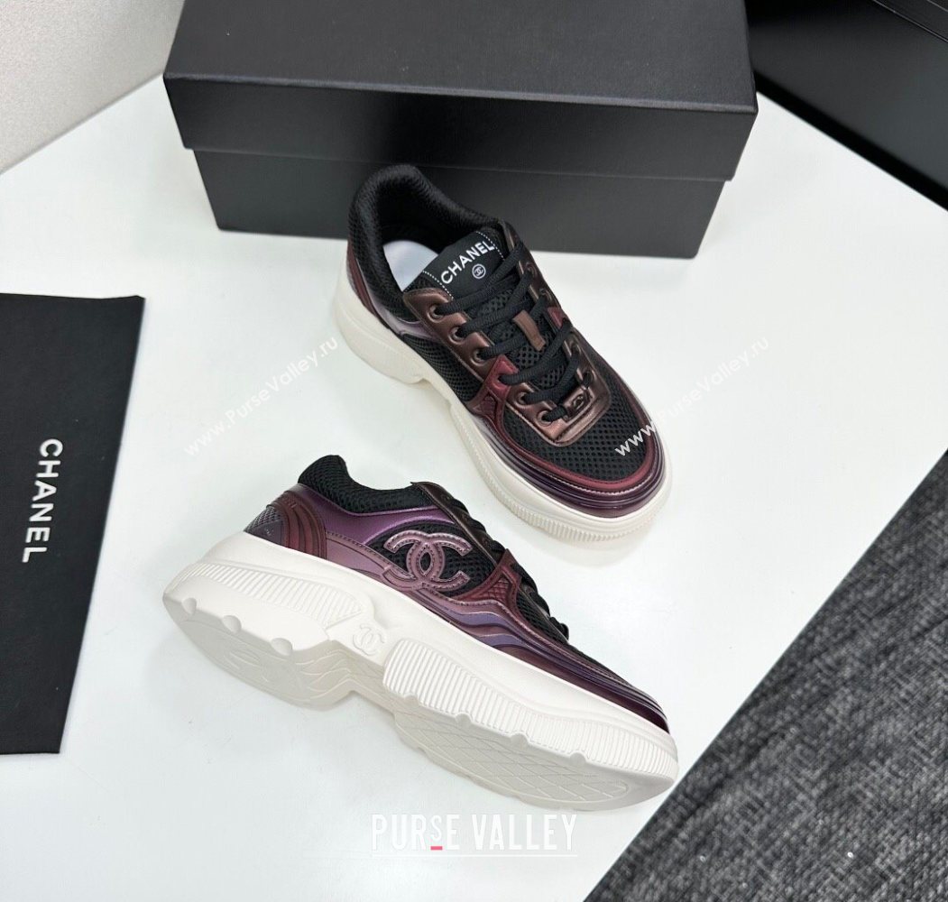 Chanel Calfskin Leather and Mesh Platform Sneakers Black/Purple 2025 CH110104 (MD-251101041)