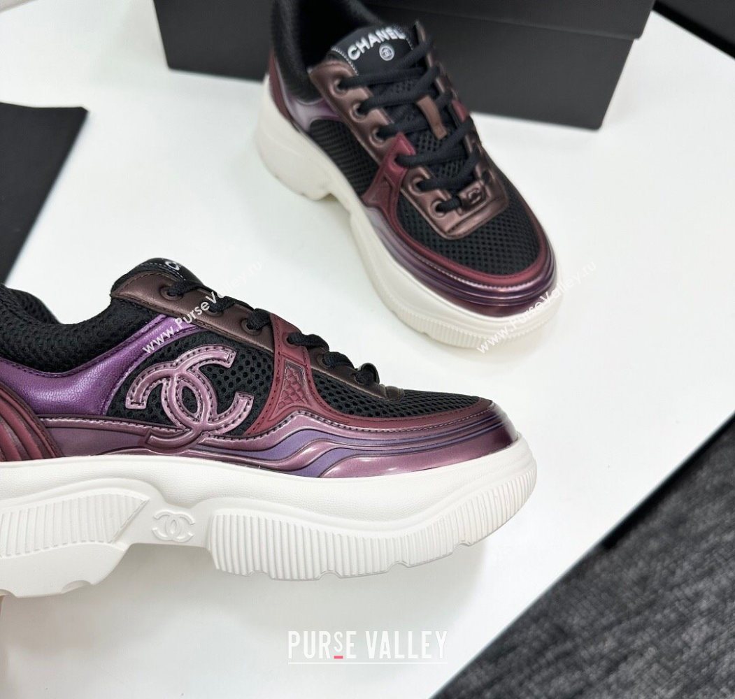 Chanel Calfskin Leather and Mesh Platform Sneakers Black/Purple 2025 CH110104 (MD-251101041)