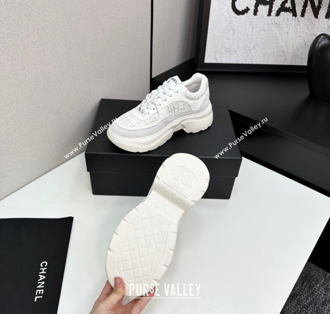 Chanel Calfskin Leather, Suede and Tweed Platform Sneakers White05 2025 CH110102 (MD-251101005)