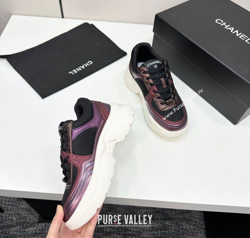 Chanel Calfskin Leather and Mesh Platform Sneakers Black/Purple 2025 CH110104 (MD-251101041)