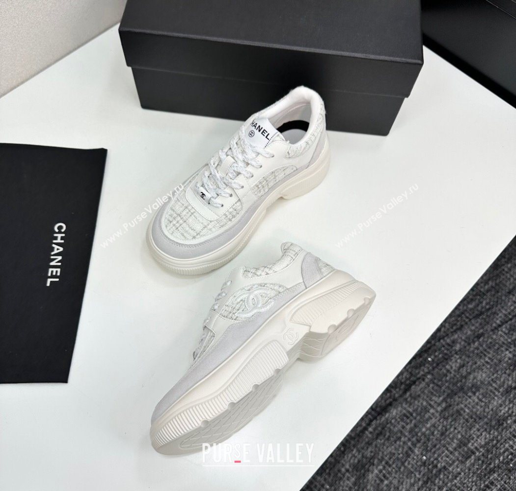 Chanel Calfskin Leather, Suede and Tweed Platform Sneakers White05 2025 CH110102 (MD-251101005)
