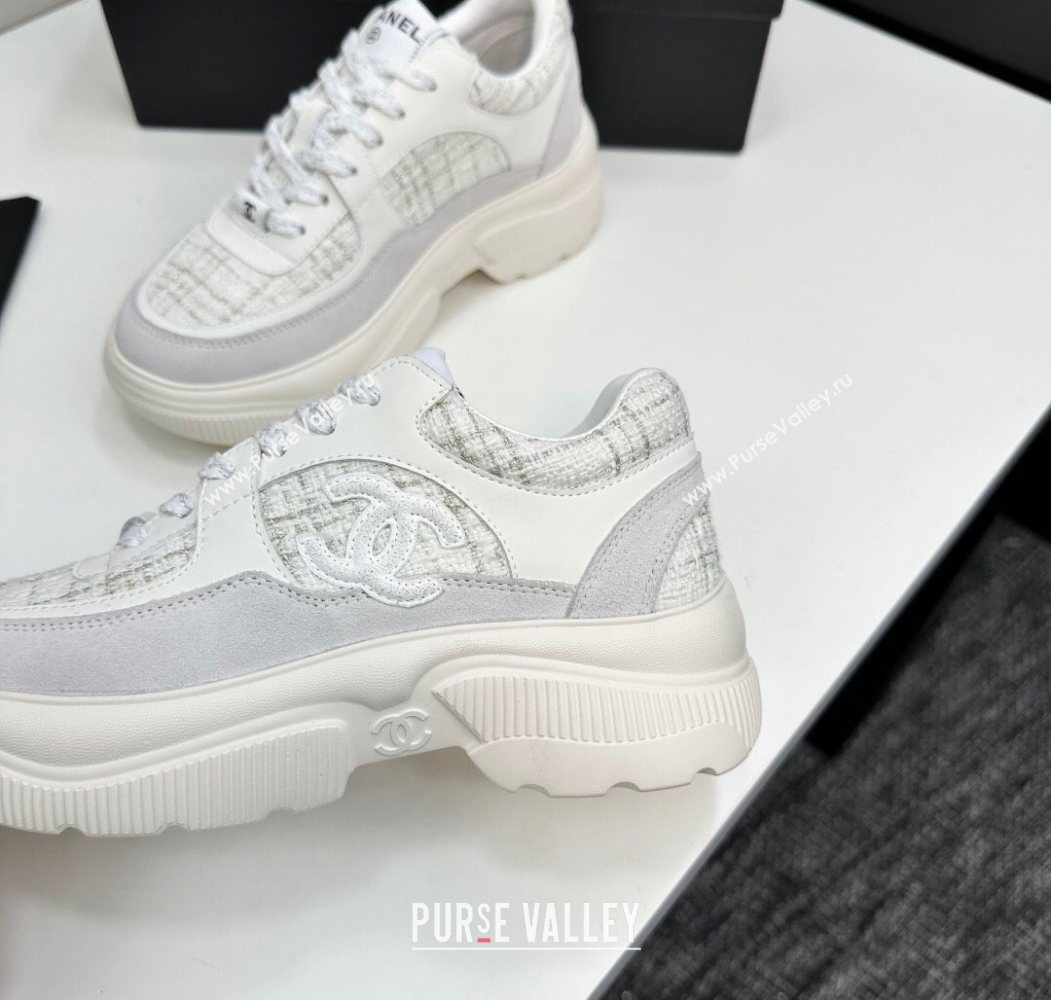 Chanel Calfskin Leather, Suede and Tweed Platform Sneakers White05 2025 CH110102 (MD-251101005)