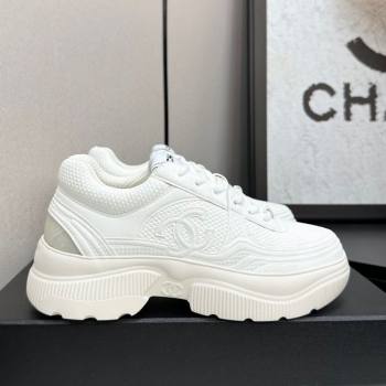 Chanel Calfskin Leather and Knit Platform Sneakers All White 2025 CH110104 (MD-251101045)