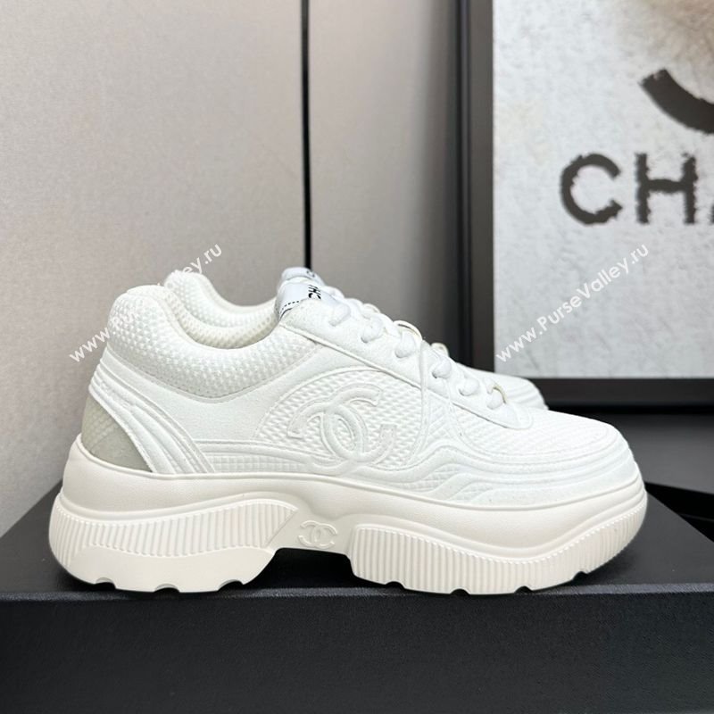 Chanel Calfskin Leather and Knit Platform Sneakers All White 2025 CH110104 (MD-251101045)