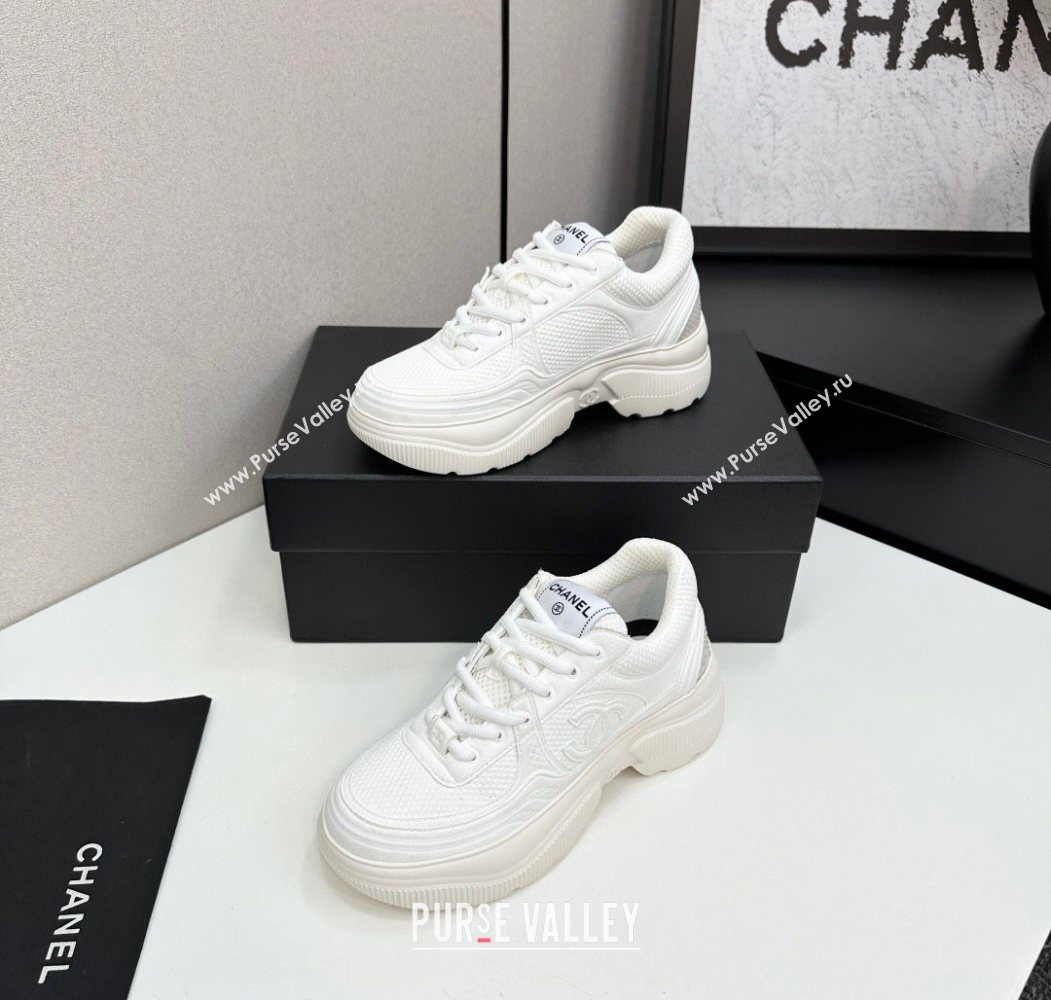 Chanel Calfskin Leather and Knit Platform Sneakers All White 2025 CH110104 (MD-251101045)