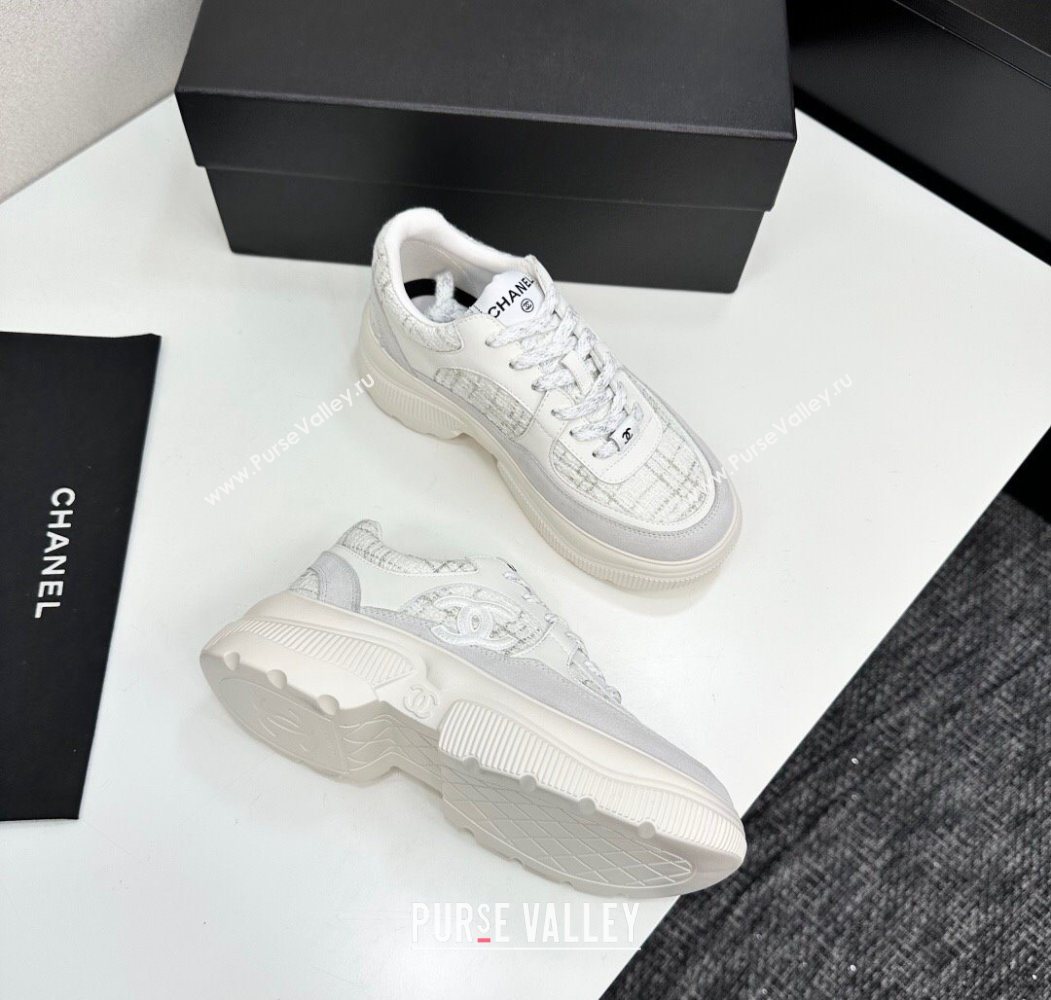 Chanel Calfskin Leather, Suede and Tweed Platform Sneakers White05 2025 CH110102 (MD-251101005)