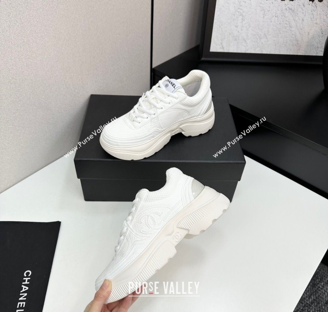 Chanel Calfskin Leather and Knit Platform Sneakers All White 2025 CH110104 (MD-251101045)