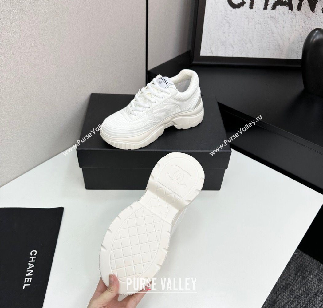 Chanel Calfskin Leather and Knit Platform Sneakers All White 2025 CH110104 (MD-251101045)