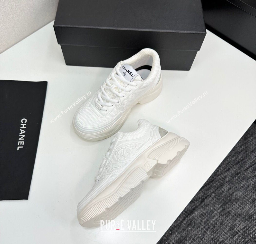 Chanel Calfskin Leather and Knit Platform Sneakers All White 2025 CH110104 (MD-251101045)