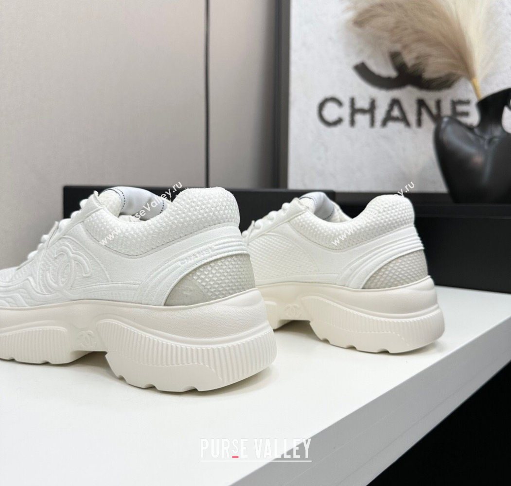 Chanel Calfskin Leather and Knit Platform Sneakers All White 2025 CH110104 (MD-251101045)