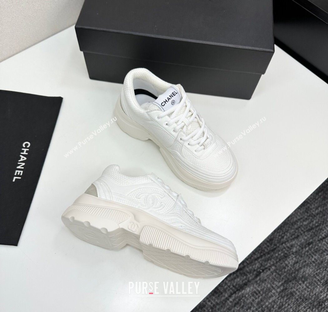 Chanel Calfskin Leather and Knit Platform Sneakers All White 2025 CH110104 (MD-251101045)