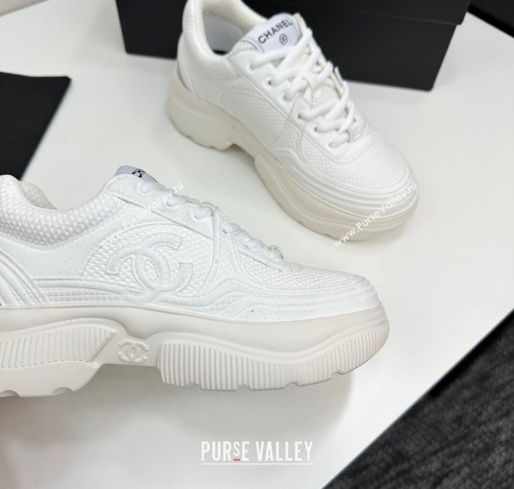 Chanel Calfskin Leather and Knit Platform Sneakers All White 2025 CH110104 (MD-251101045)