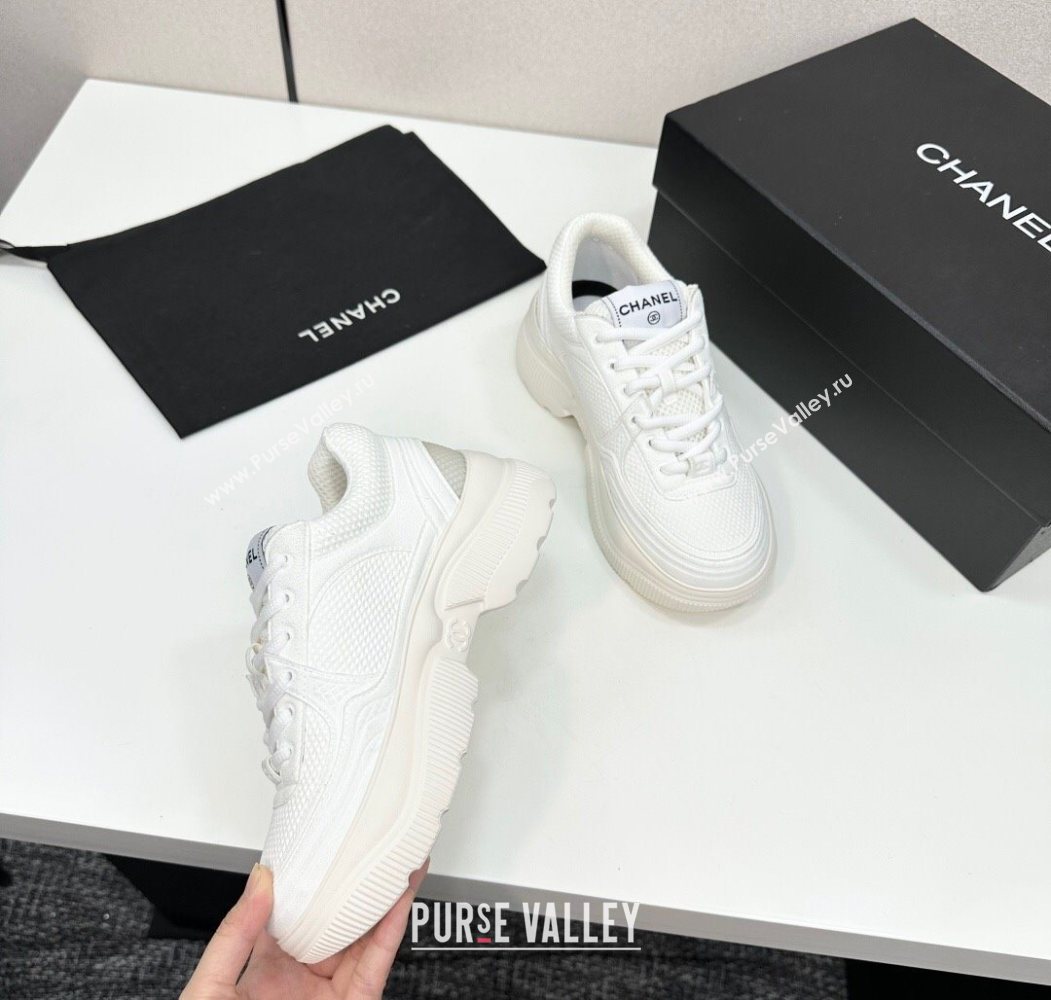 Chanel Calfskin Leather and Knit Platform Sneakers All White 2025 CH110104 (MD-251101045)