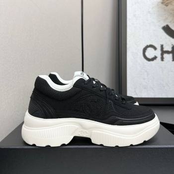 Chanel Calfskin Leather and Knit Platform Sneakers Black 2025 CH110104 (MD-251101046)