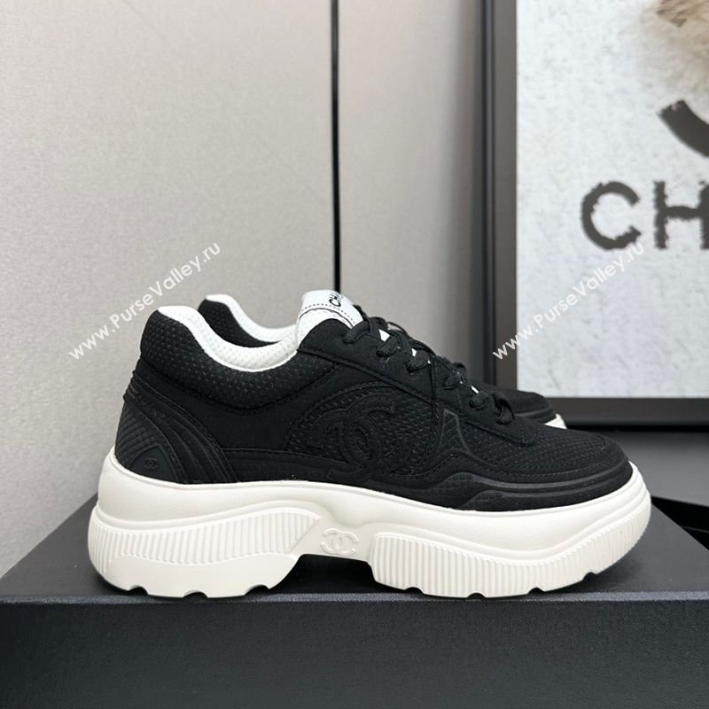 Chanel Calfskin Leather and Knit Platform Sneakers Black 2025 CH110104 (MD-251101046)
