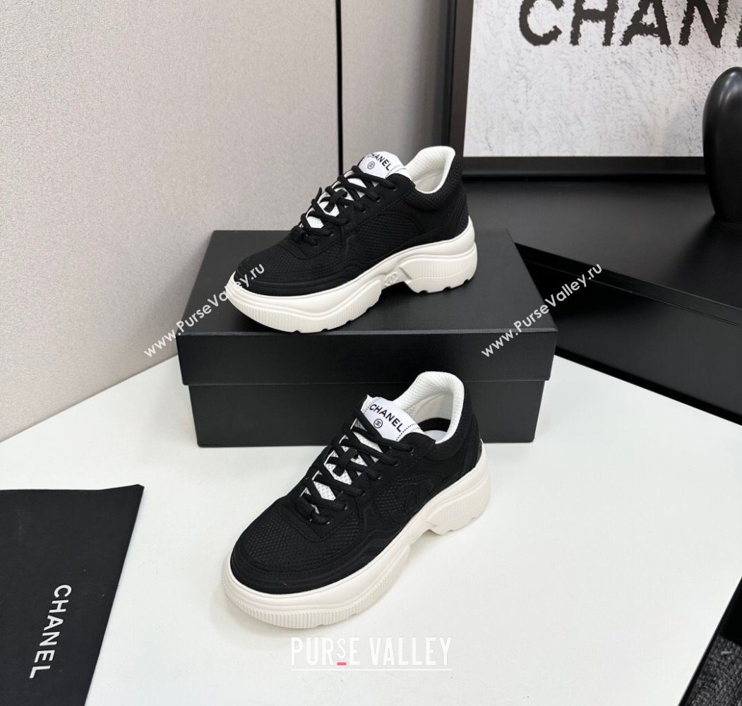 Chanel Calfskin Leather and Knit Platform Sneakers Black 2025 CH110104 (MD-251101046)