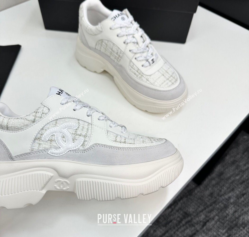 Chanel Calfskin Leather, Suede and Tweed Platform Sneakers White05 2025 CH110102 (MD-251101005)