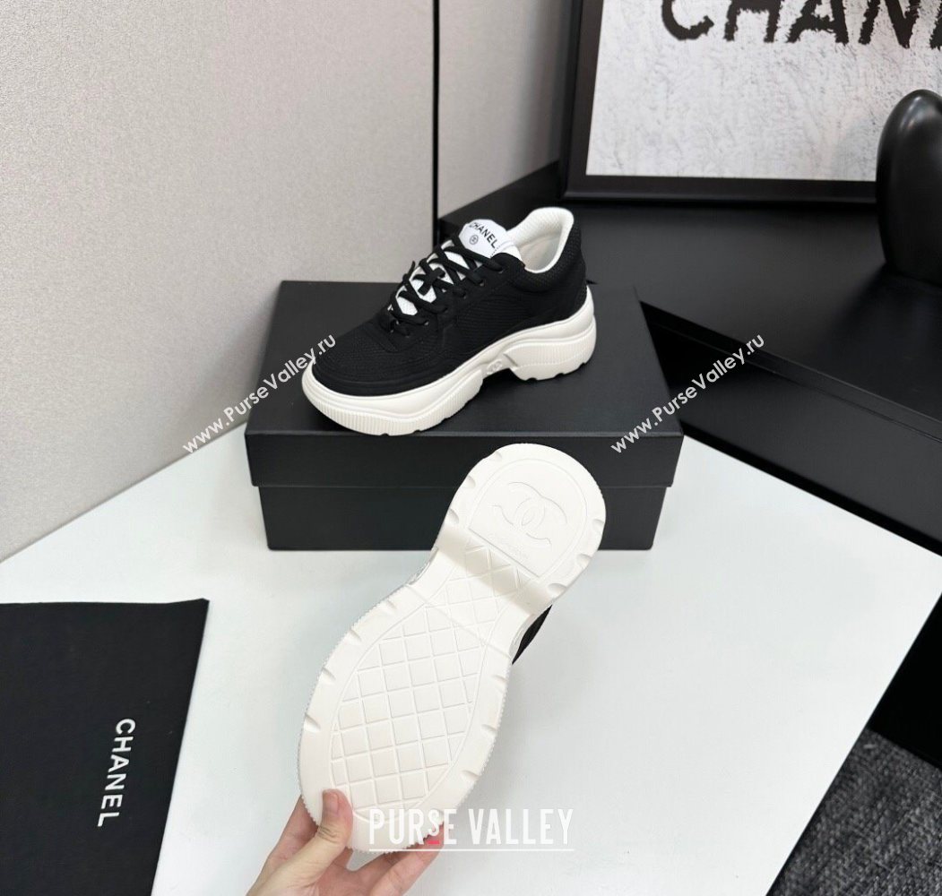 Chanel Calfskin Leather and Knit Platform Sneakers Black 2025 CH110104 (MD-251101046)