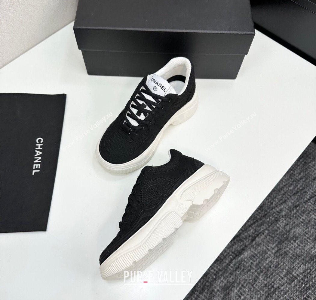 Chanel Calfskin Leather and Knit Platform Sneakers Black 2025 CH110104 (MD-251101046)
