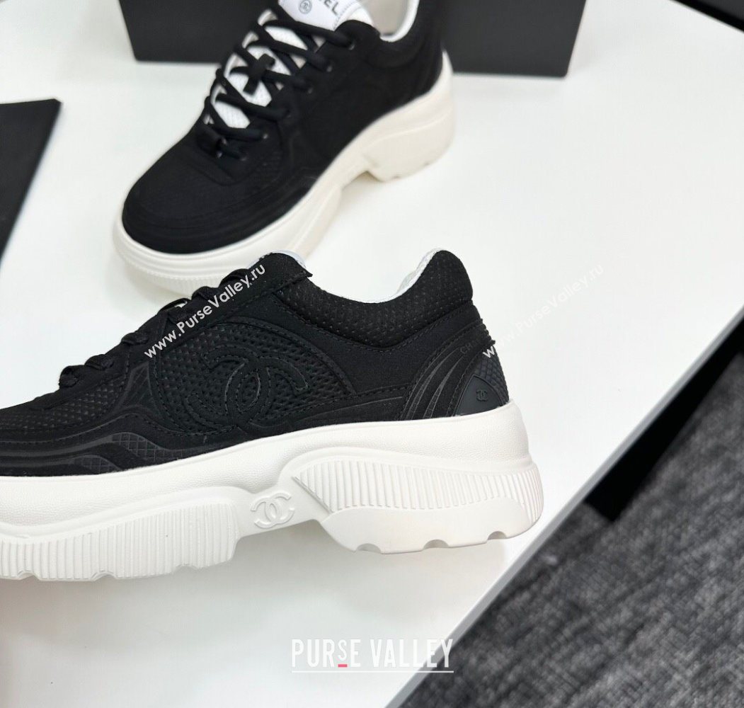 Chanel Calfskin Leather and Knit Platform Sneakers Black 2025 CH110104 (MD-251101046)