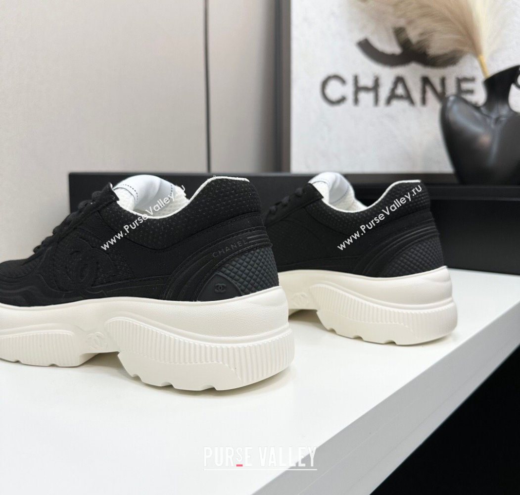 Chanel Calfskin Leather and Knit Platform Sneakers Black 2025 CH110104 (MD-251101046)