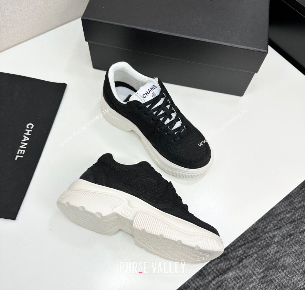 Chanel Calfskin Leather and Knit Platform Sneakers Black 2025 CH110104 (MD-251101046)