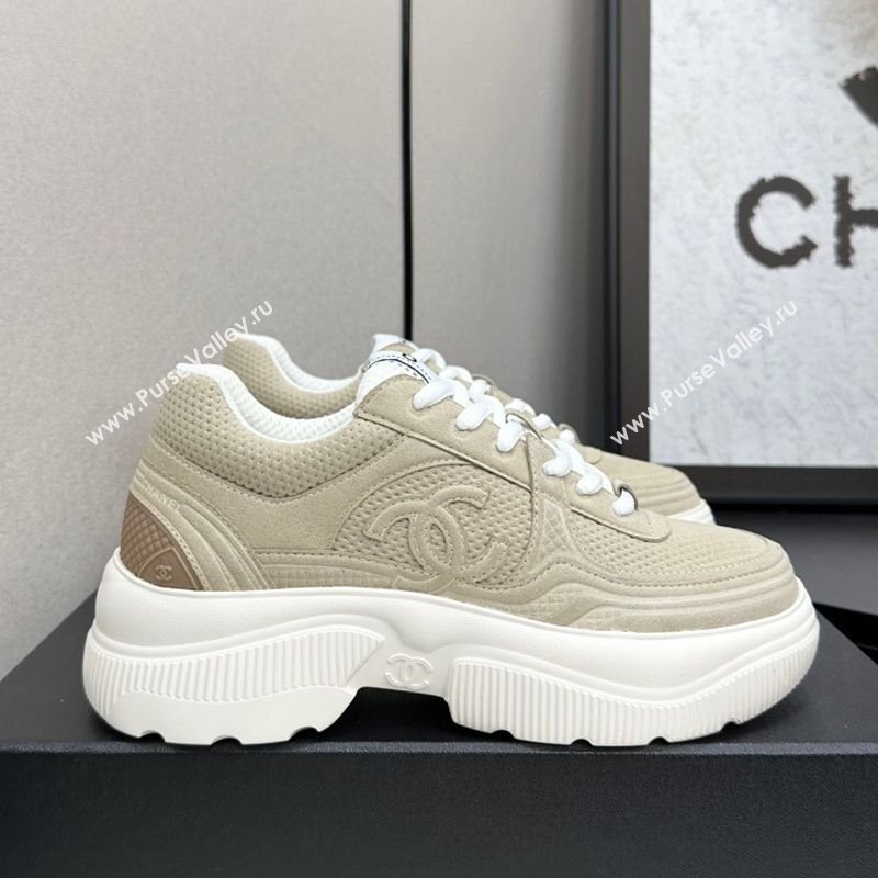 Chanel Calfskin Leather and Knit Platform Sneakers Beige 2025 CH110104 (MD-251101047)