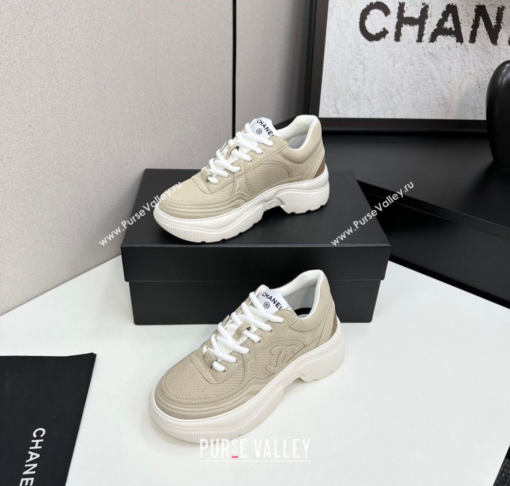Chanel Calfskin Leather and Knit Platform Sneakers Beige 2025 CH110104 (MD-251101047)