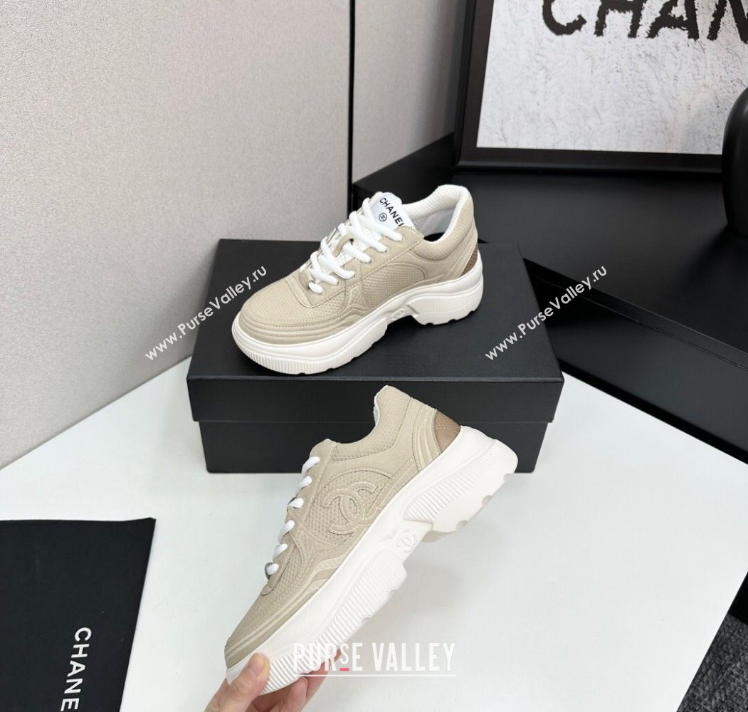Chanel Calfskin Leather and Knit Platform Sneakers Beige 2025 CH110104 (MD-251101047)