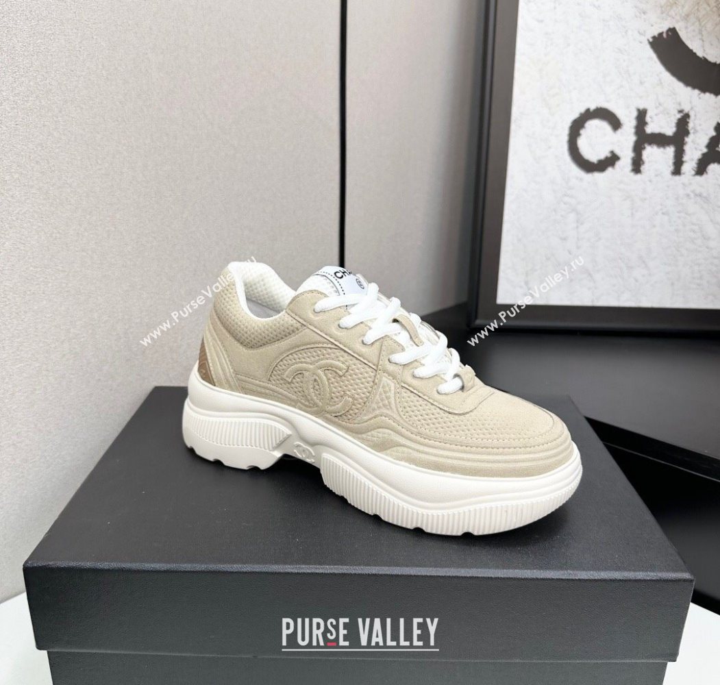 Chanel Calfskin Leather and Knit Platform Sneakers Beige 2025 CH110104 (MD-251101047)