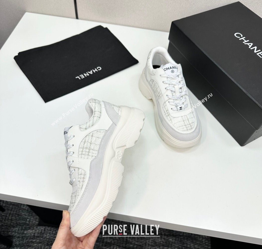 Chanel Calfskin Leather, Suede and Tweed Platform Sneakers White05 2025 CH110102 (MD-251101005)
