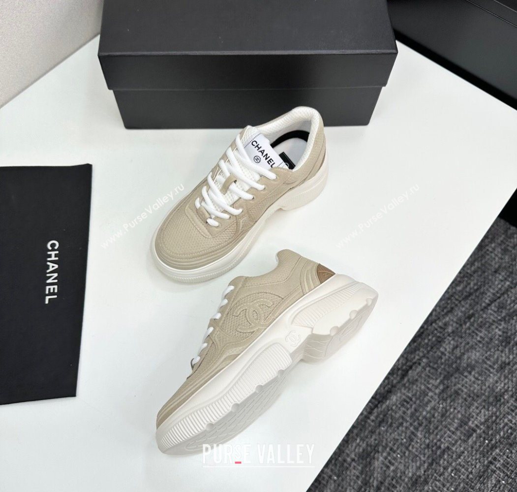 Chanel Calfskin Leather and Knit Platform Sneakers Beige 2025 CH110104 (MD-251101047)
