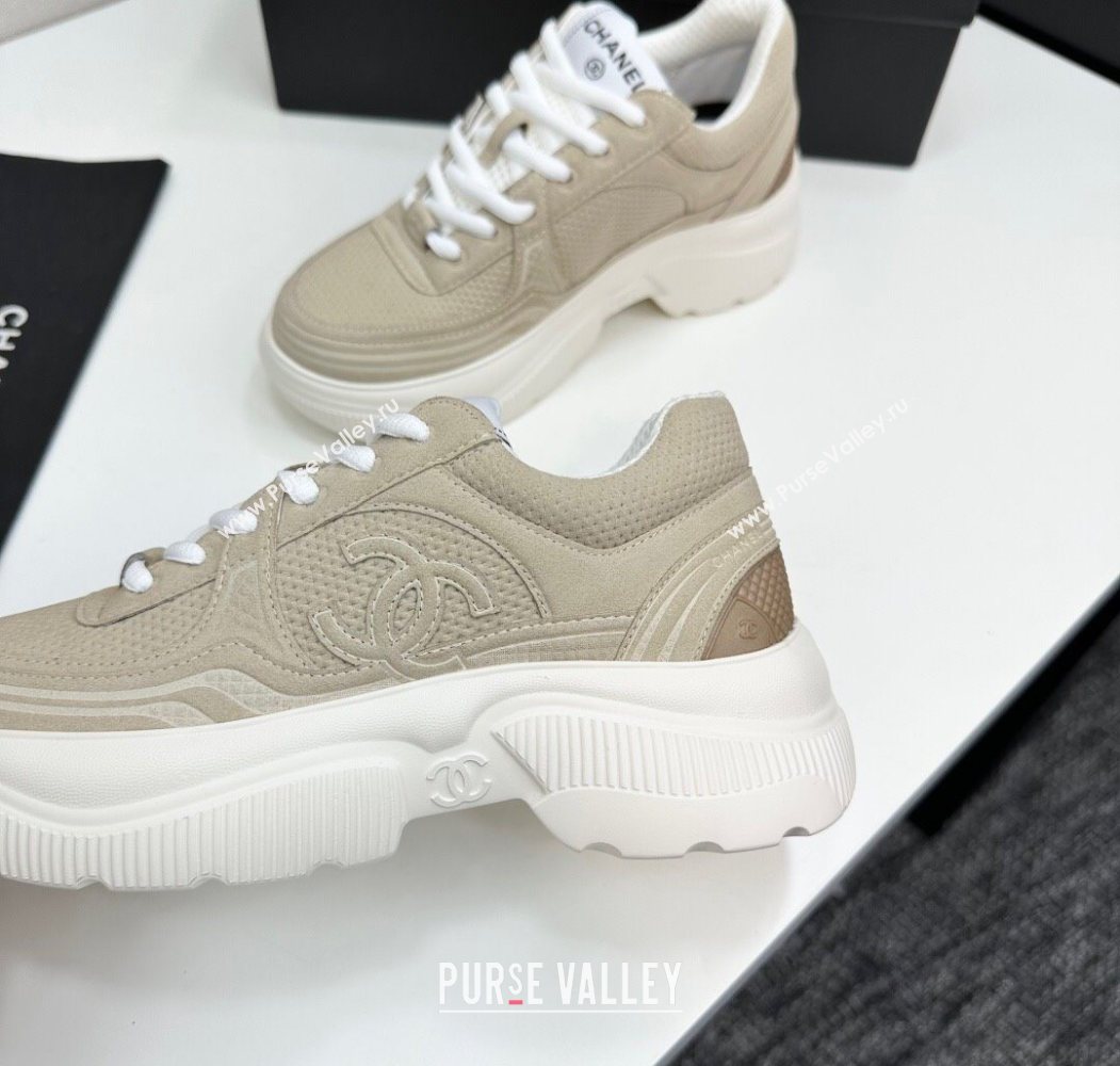 Chanel Calfskin Leather and Knit Platform Sneakers Beige 2025 CH110104 (MD-251101047)