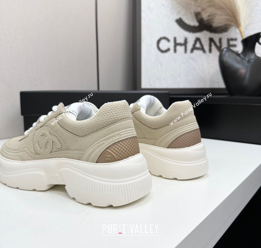 Chanel Calfskin Leather and Knit Platform Sneakers Beige 2025 CH110104 (MD-251101047)