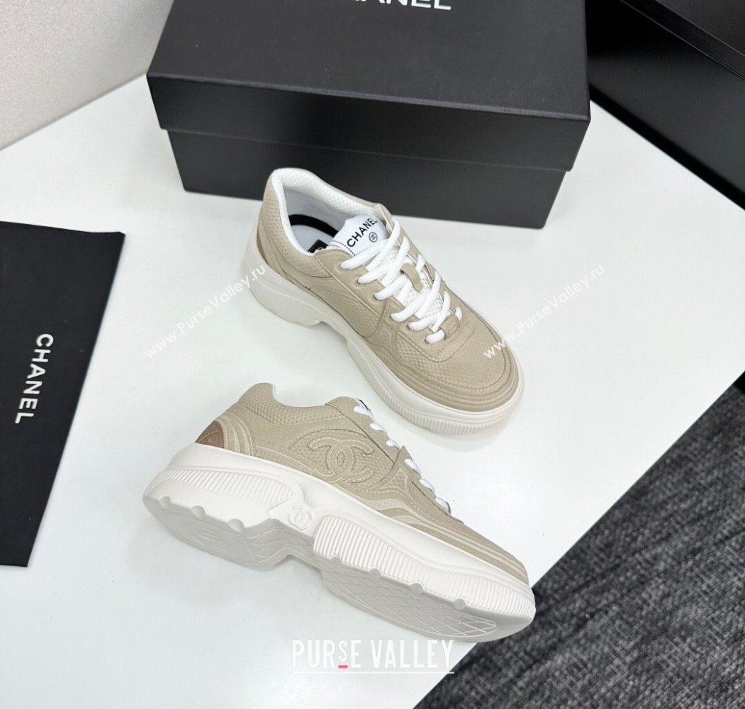 Chanel Calfskin Leather and Knit Platform Sneakers Beige 2025 CH110104 (MD-251101047)