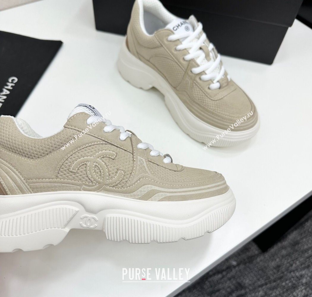 Chanel Calfskin Leather and Knit Platform Sneakers Beige 2025 CH110104 (MD-251101047)