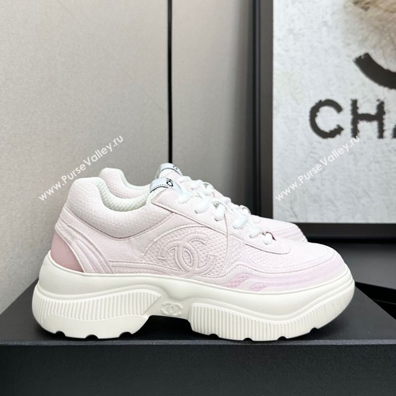 Chanel Calfskin Leather and Knit Platform Sneakers Pink 2025 CH110104 (MD-251101048)