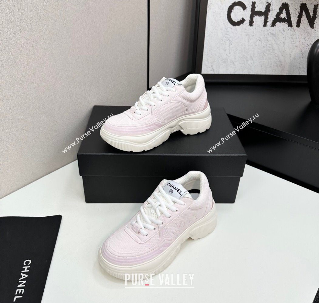 Chanel Calfskin Leather and Knit Platform Sneakers Pink 2025 CH110104 (MD-251101048)