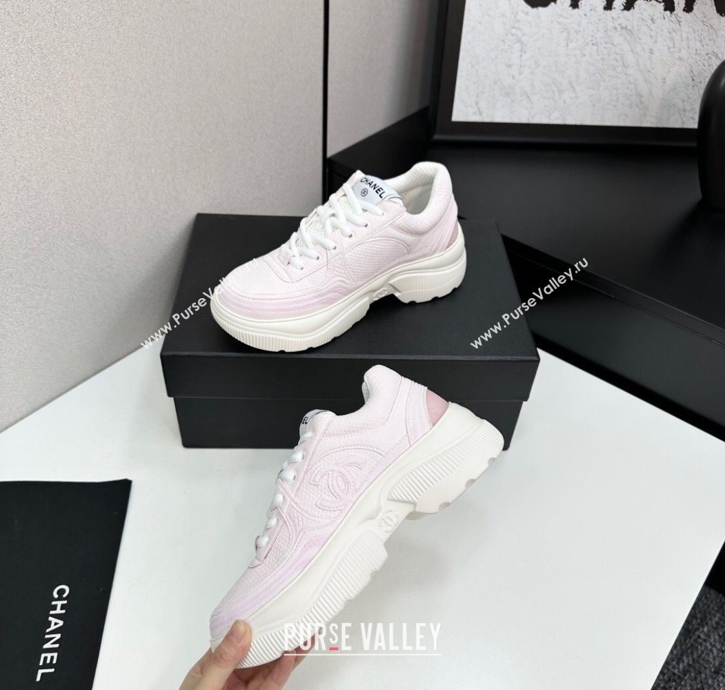Chanel Calfskin Leather and Knit Platform Sneakers Pink 2025 CH110104 (MD-251101048)