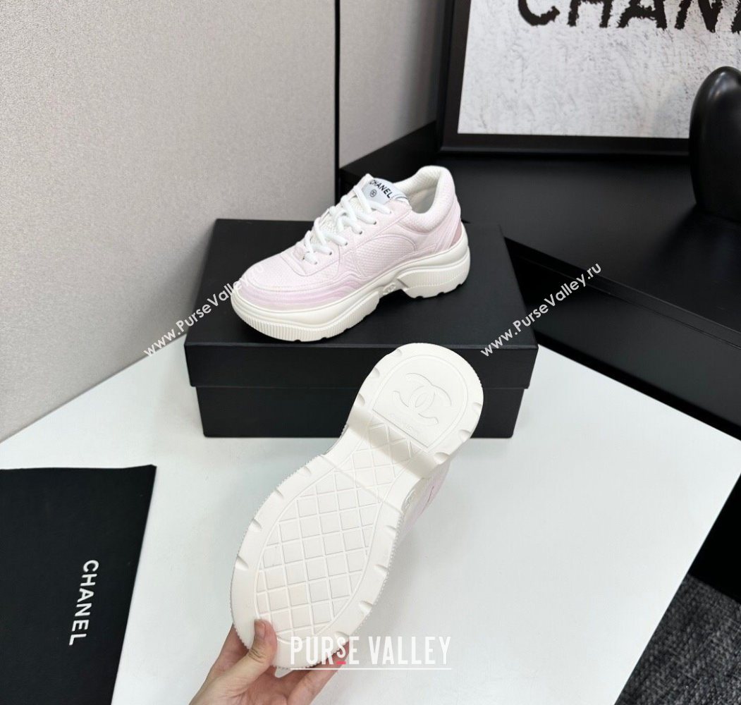 Chanel Calfskin Leather and Knit Platform Sneakers Pink 2025 CH110104 (MD-251101048)