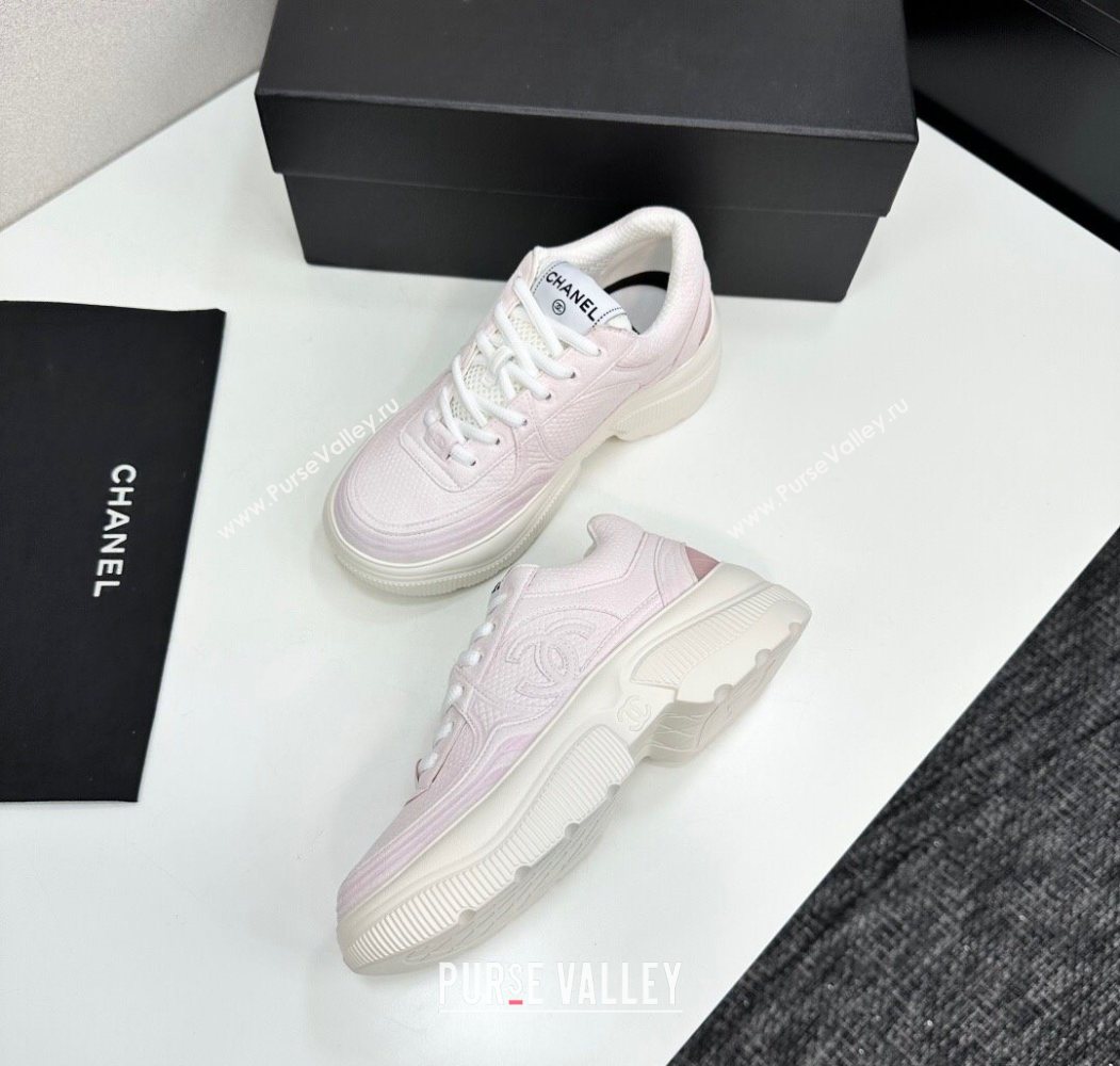 Chanel Calfskin Leather and Knit Platform Sneakers Pink 2025 CH110104 (MD-251101048)