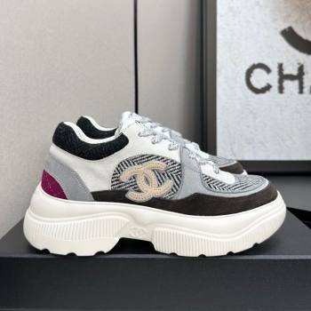Chanel Calfskin Leather, Suede and Fabric Platform Sneakers Grey06 2025 CH110102 (MD-251101006)