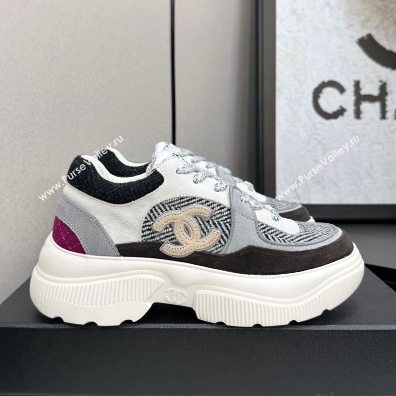 Chanel Calfskin Leather, Suede and Fabric Platform Sneakers Grey06 2025 CH110102 (MD-251101006)
