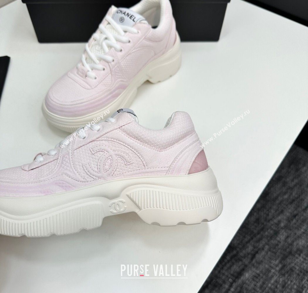 Chanel Calfskin Leather and Knit Platform Sneakers Pink 2025 CH110104 (MD-251101048)