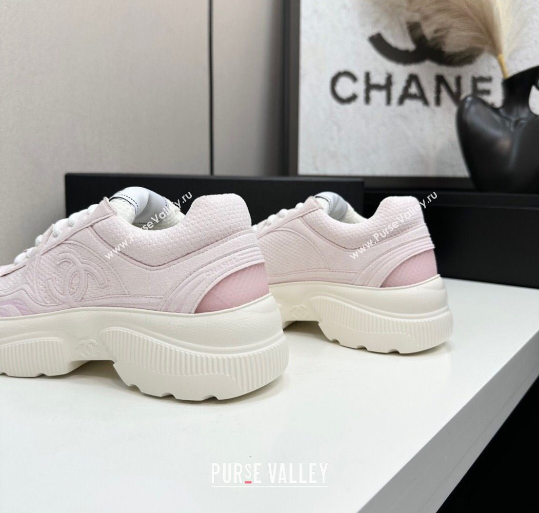Chanel Calfskin Leather and Knit Platform Sneakers Pink 2025 CH110104 (MD-251101048)