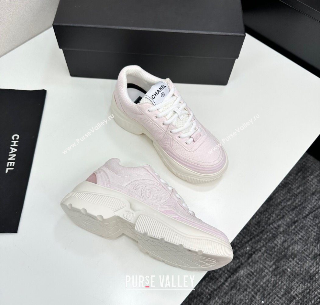 Chanel Calfskin Leather and Knit Platform Sneakers Pink 2025 CH110104 (MD-251101048)