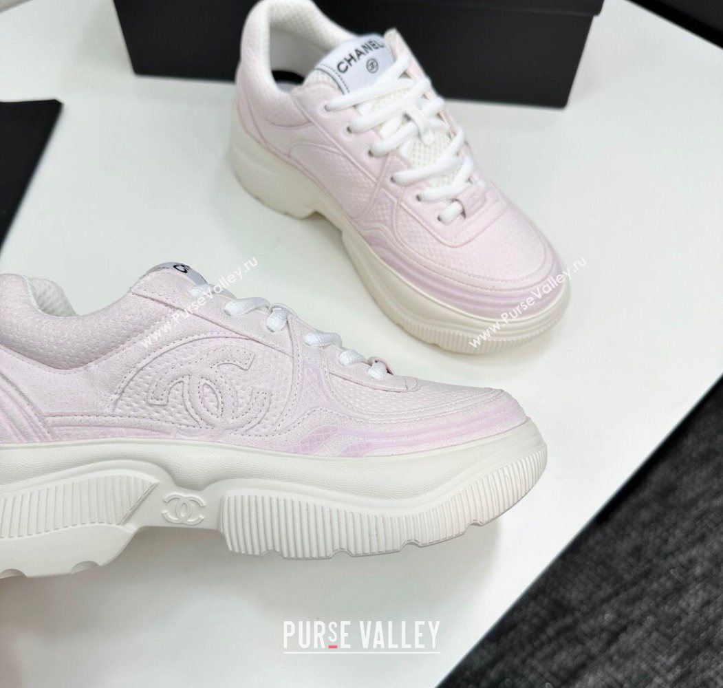 Chanel Calfskin Leather and Knit Platform Sneakers Pink 2025 CH110104 (MD-251101048)