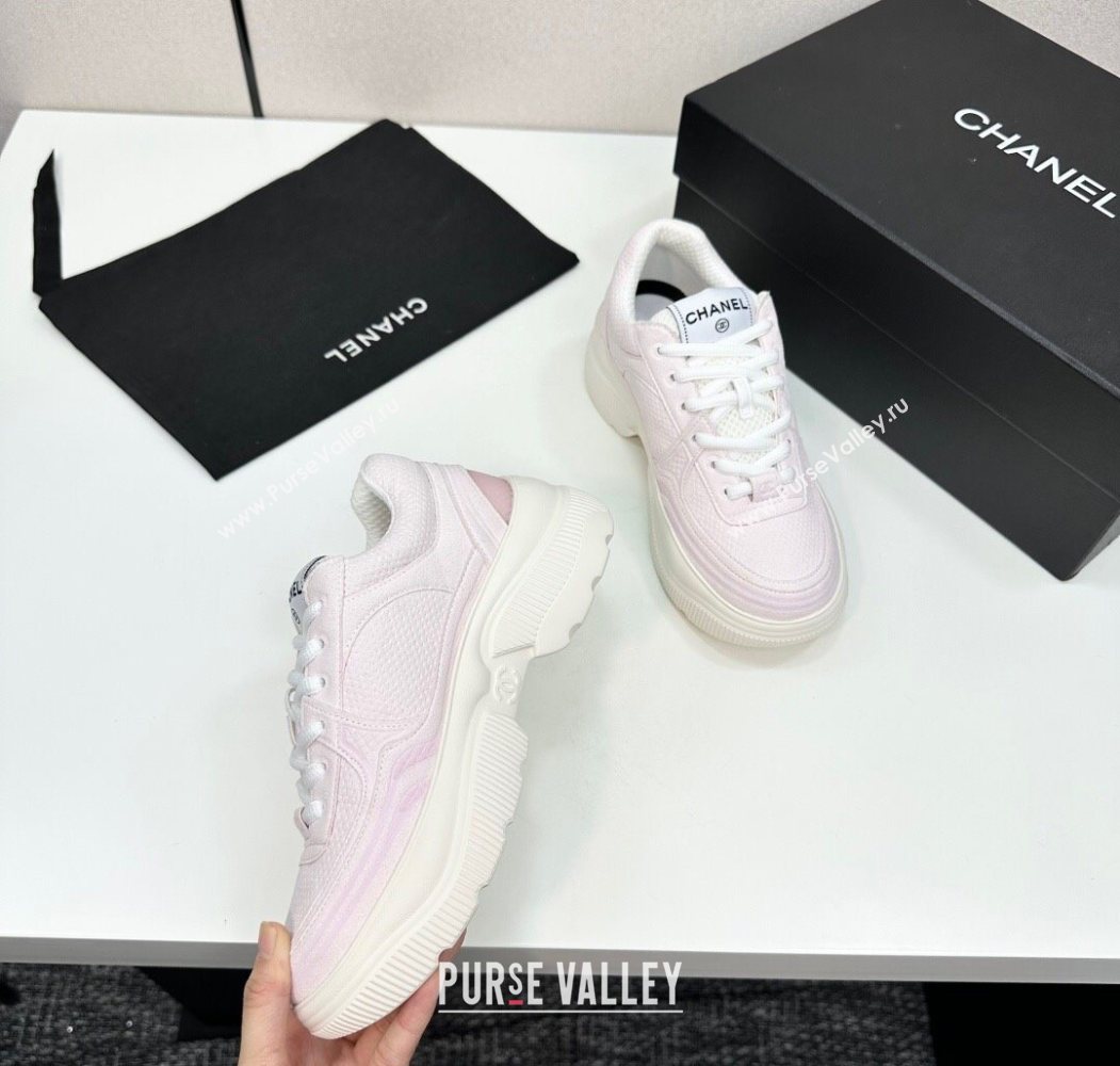 Chanel Calfskin Leather and Knit Platform Sneakers Pink 2025 CH110104 (MD-251101048)
