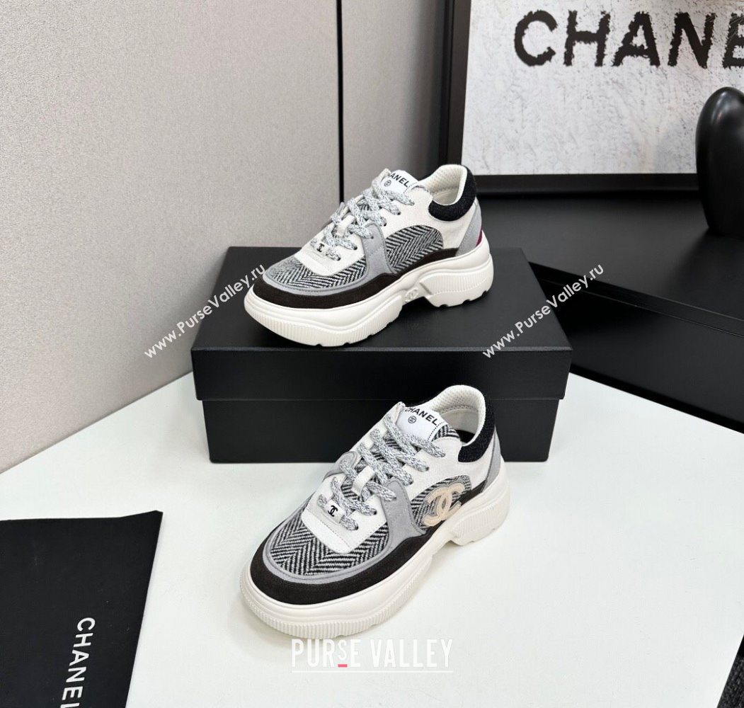 Chanel Calfskin Leather, Suede and Fabric Platform Sneakers Grey06 2025 CH110102 (MD-251101006)